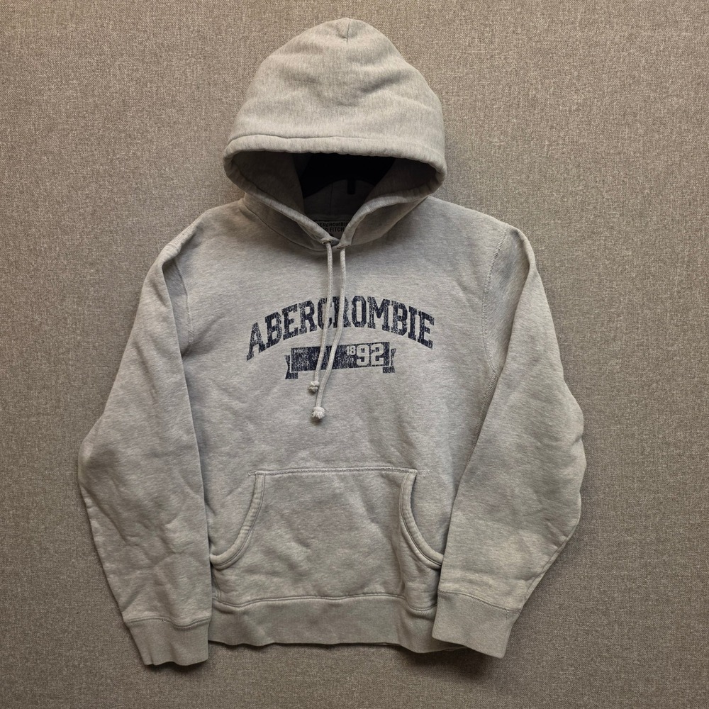 Abercrombie & Fitch Small Gray Distressed Logo Graphic Hoodie Y2K Streetwear